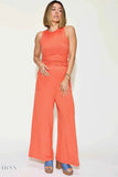 Basic Ribbed Tank Pants Set - Full Size Ribbed Tank and Wide Leg Pants Set - EBYNN