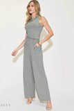 Basic Ribbed Tank Pants Set - Full Size Ribbed Tank and Wide Leg Pants Set - EBYNN