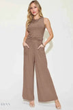 Basic Ribbed Tank Pants Set - Full Size Ribbed Tank and Wide Leg Pants Set - EBYNN