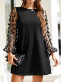 Round Neck Butterfly Mesh Long Sleeve Mini Dress.