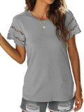 Lace Detail T-Shirt with Round Neck and Short Sleeves - EBYNN