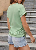 Round Neck Ruched T-Shirt with Short Sleeves for Effortless Style - EBYNN