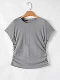 Round Neck Ruched T-Shirt with Short Sleeves for Effortless Style - EBYNN