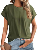 Round Neck Ruched T-Shirt with Short Sleeves for Effortless Style - EBYNN
