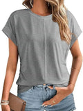 Round Neck Ruched T-Shirt with Short Sleeves for Effortless Style - EBYNN