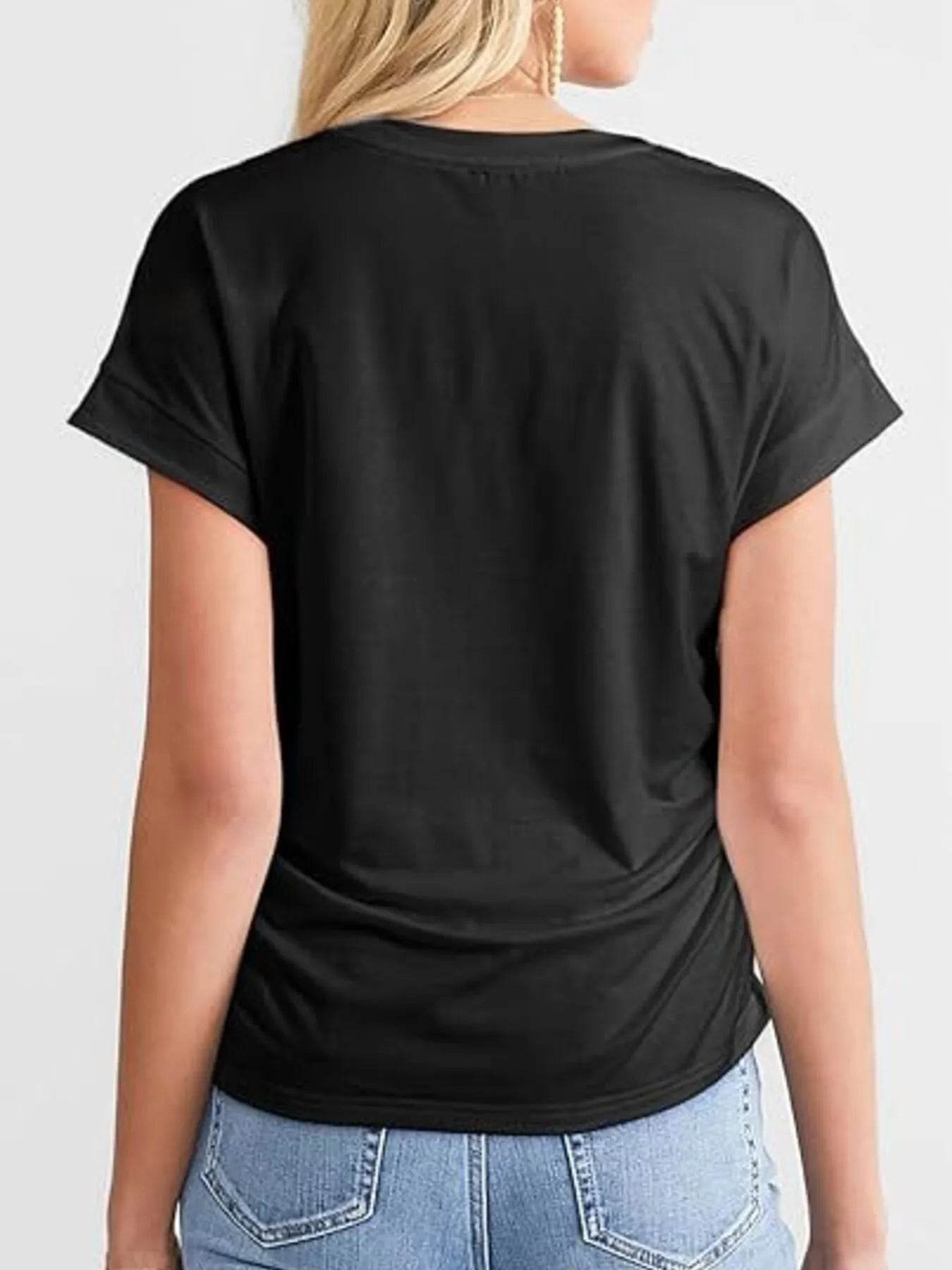 Round Neck Ruched T-Shirt with Short Sleeves for Effortless Style - EBYNN