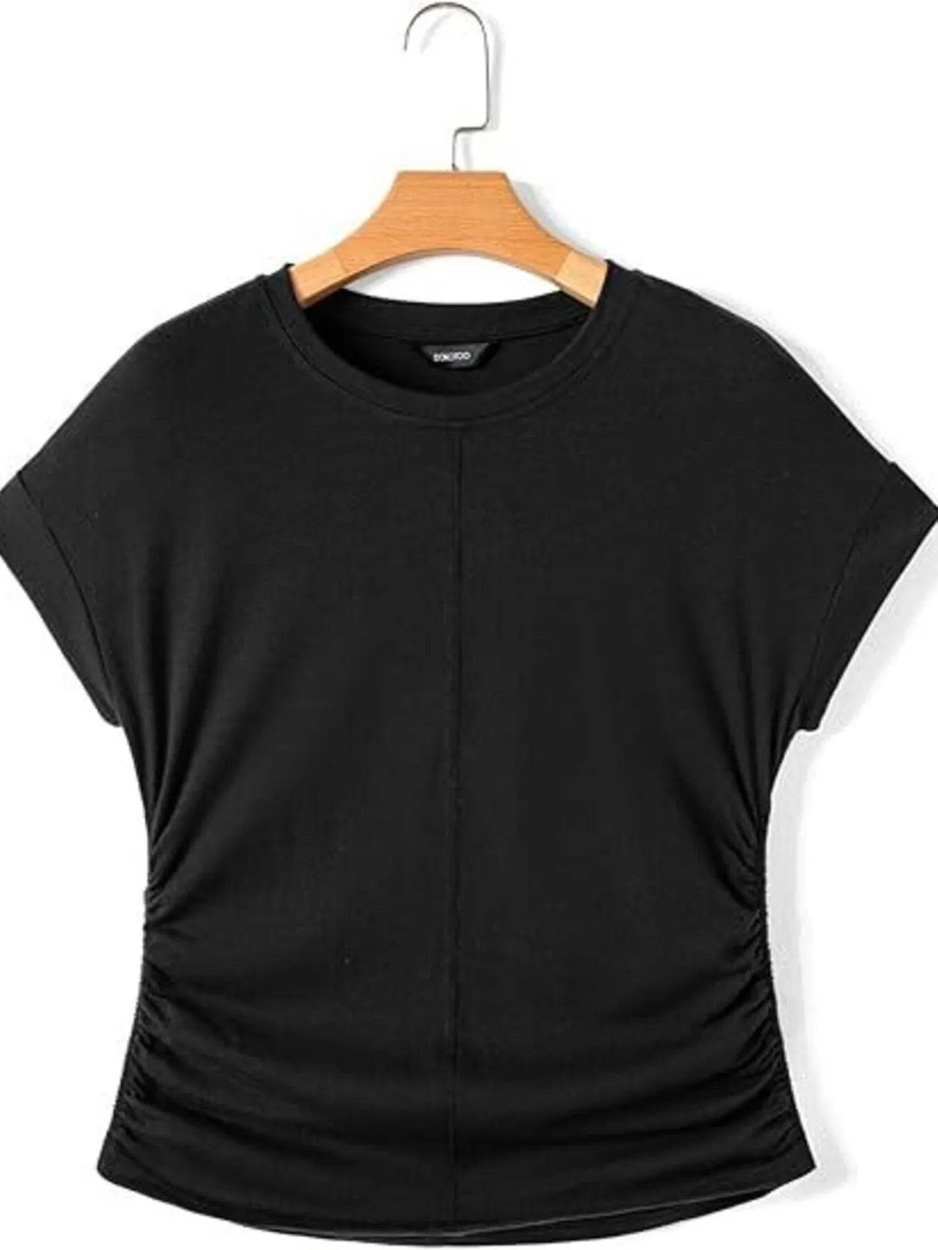 Round Neck Ruched T-Shirt with Short Sleeves for Effortless Style - EBYNN