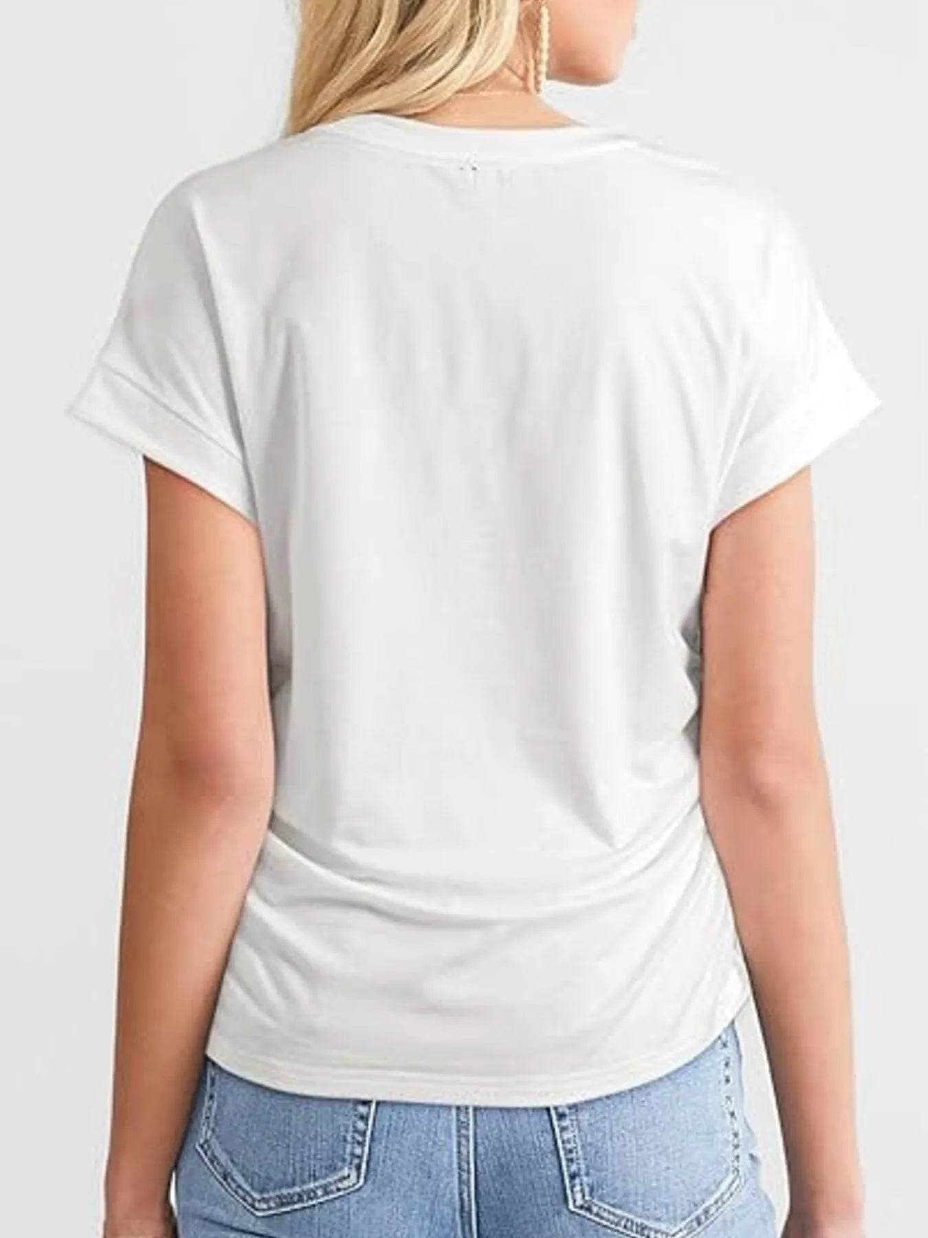 Round Neck Ruched T-Shirt with Short Sleeves for Effortless Style - EBYNN