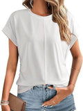Round Neck Ruched T-Shirt with Short Sleeves for Effortless Style - EBYNN