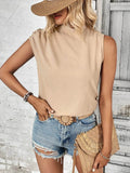 Ruched Shoulder Mock Neck Top for Effortless Style - EBYNN