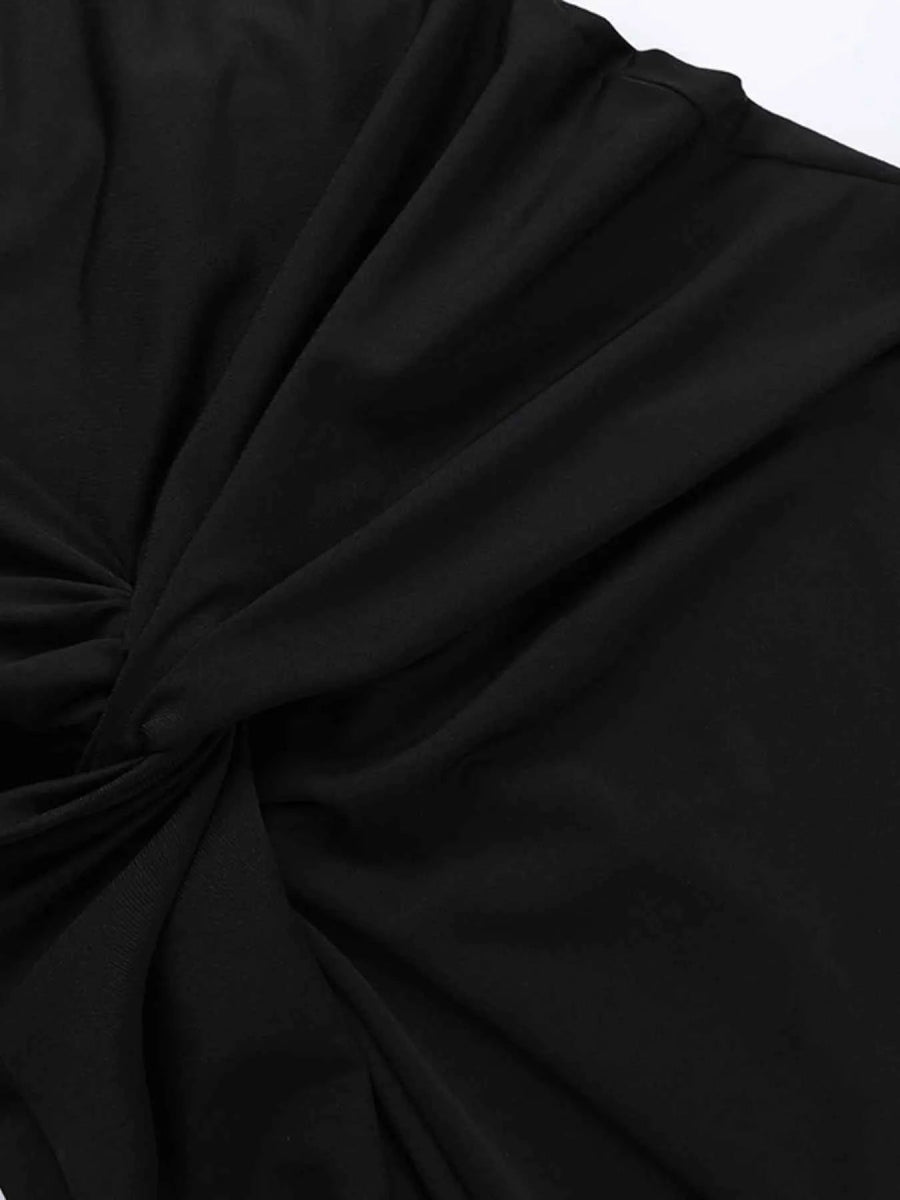 Ruched Slit Cap Sleeve Maxi Dress.