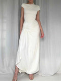 Ruched Slit Cap Sleeve Maxi Dress.