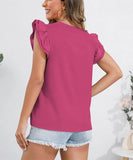 Ruffle Cap Sleeve Blouse - Round Neck Stylish Top - EBYNN