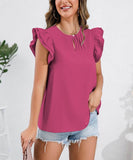 Ruffle Cap Sleeve Blouse - Round Neck Stylish Top - EBYNN