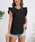 Ruffle Cap Sleeve Blouse - Round Neck Stylish Top - EBYNN