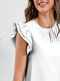 Ruffle Cap Sleeve Blouse - Round Neck Stylish Top - EBYNN
