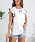 Ruffle Cap Sleeve Blouse - Round Neck Stylish Top - EBYNN
