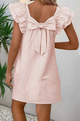 Ruffle Sleeve Bow Back Mini Dress.