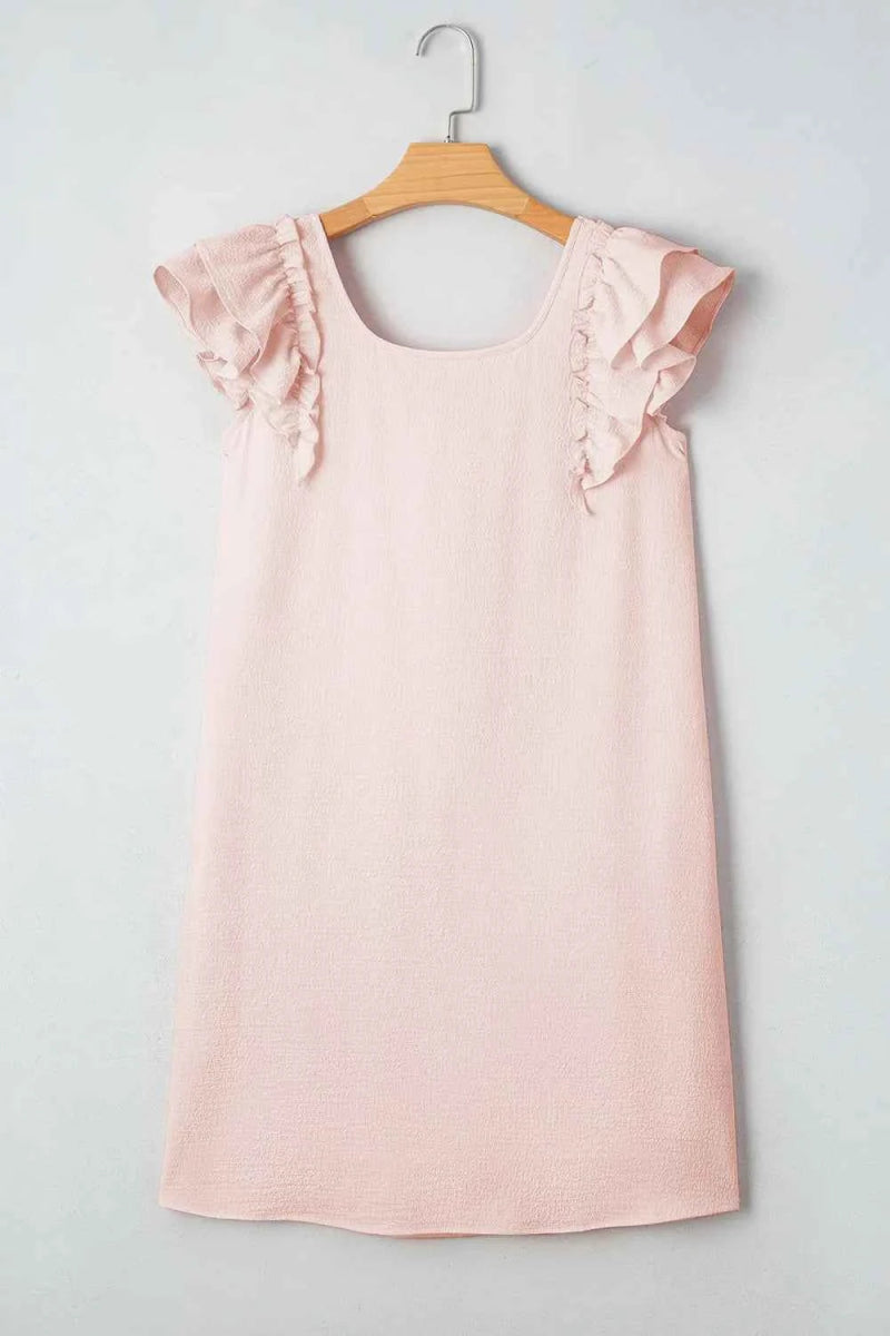 Ruffle Sleeve Bow Back Mini Dress.