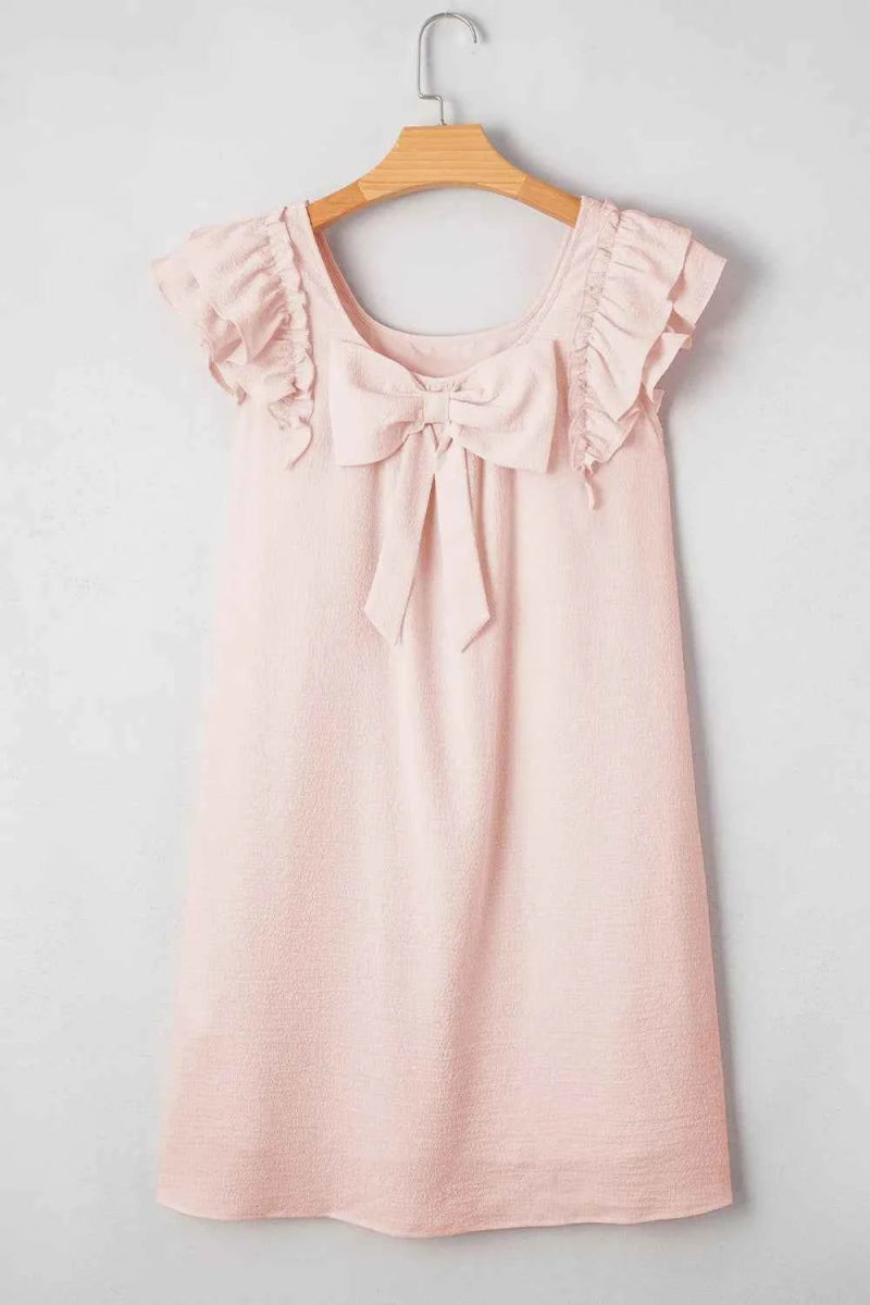 Ruffle Sleeve Bow Back Mini Dress.