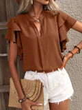 Ruffle Sleeve Blouse with Notched Design for Stylish Comfort - EBYNN