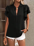 Ruffle Sleeve Blouse with Notched Design for Stylish Comfort - EBYNN
