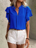 Ruffle Sleeve Blouse with Notched Design for Stylish Comfort - EBYNN