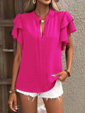 Ruffle Sleeve Blouse with Notched Design for Stylish Comfort - EBYNN