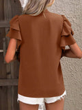 Ruffle Sleeve Blouse with Notched Design for Stylish Comfort - EBYNN