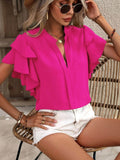 Ruffle Sleeve Blouse with Notched Design for Stylish Comfort - EBYNN