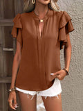 Ruffle Sleeve Blouse with Notched Design for Stylish Comfort - EBYNN