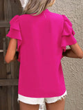 Ruffle Sleeve Blouse with Notched Design for Stylish Comfort - EBYNN
