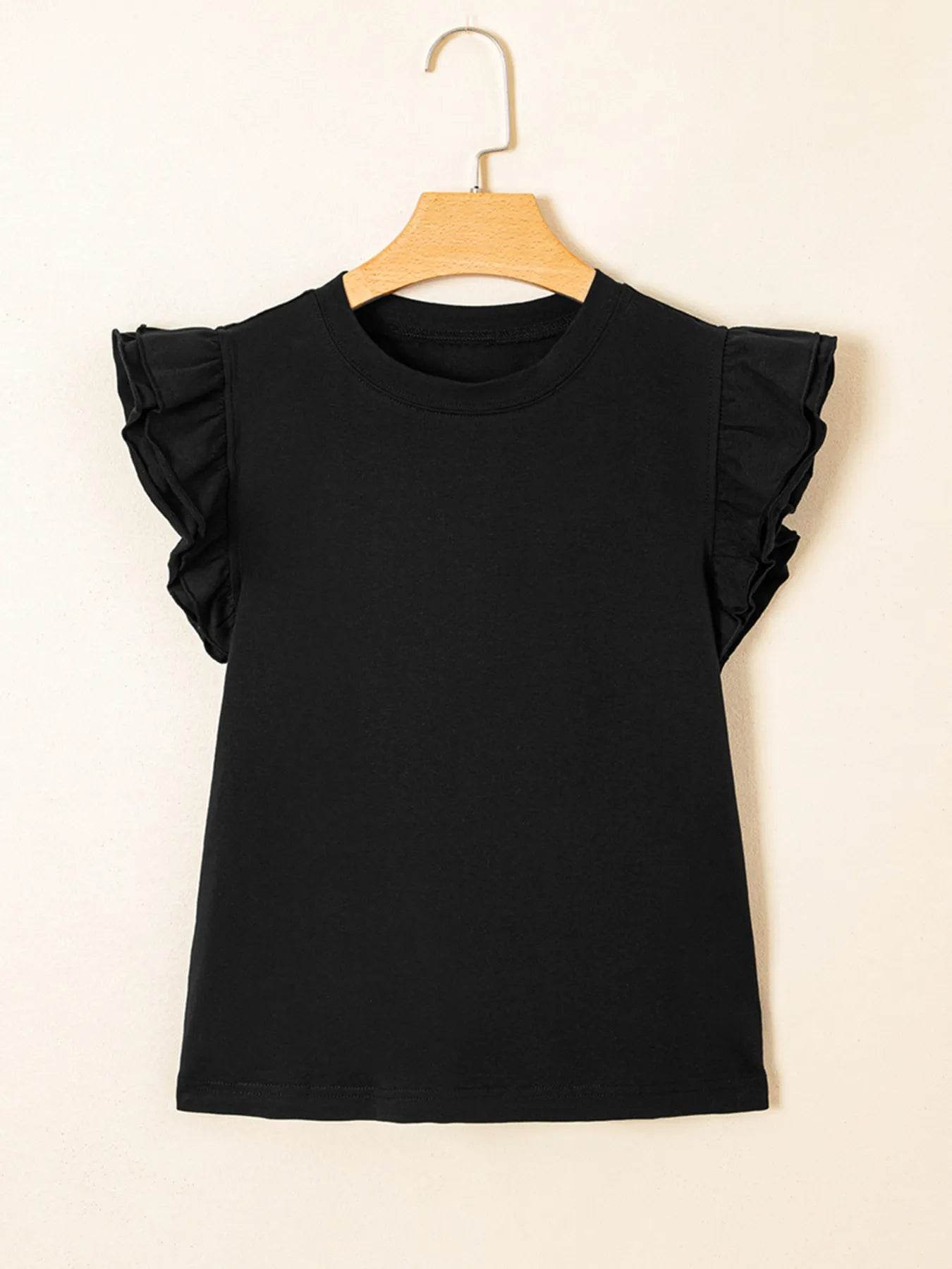 Ruffled Crew Neck Top for Effortless Slim Fit Style - EBYNN