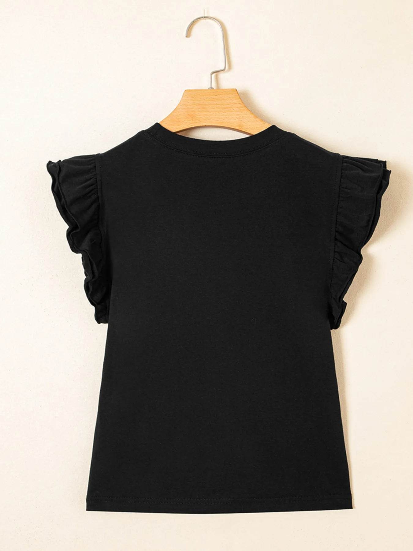 Ruffled Crew Neck Top for Effortless Slim Fit Style - EBYNN