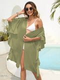 Ruffled Open Front Cover Up for Beachwear - EBYNN