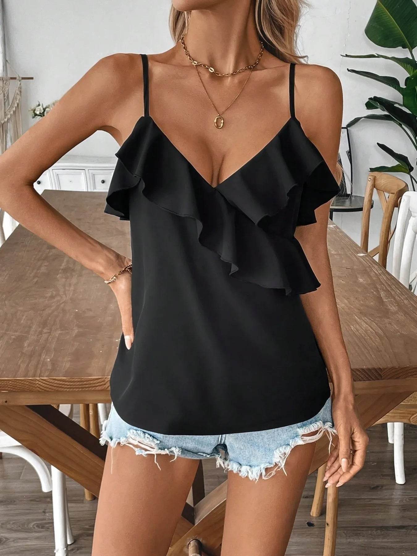 Ruffled Cami Top for Effortless Style and Comfort - EBYNN