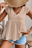 Ruffled V Neck Flutter Top with Stylish Ruffled Trim - EBYNN