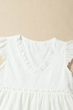 Ruffled V Neck Flutter Top with Stylish Ruffled Trim - EBYNN