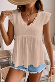 Ruffled V Neck Flutter Top with Stylish Ruffled Trim - EBYNN