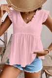Ruffled V Neck Flutter Top with Stylish Ruffled Trim - EBYNN