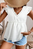 Ruffled V Neck Flutter Top with Stylish Ruffled Trim - EBYNN