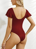 Ruffled V-Neck One Piece Swimsuit with Crochet Detail - EBYNN