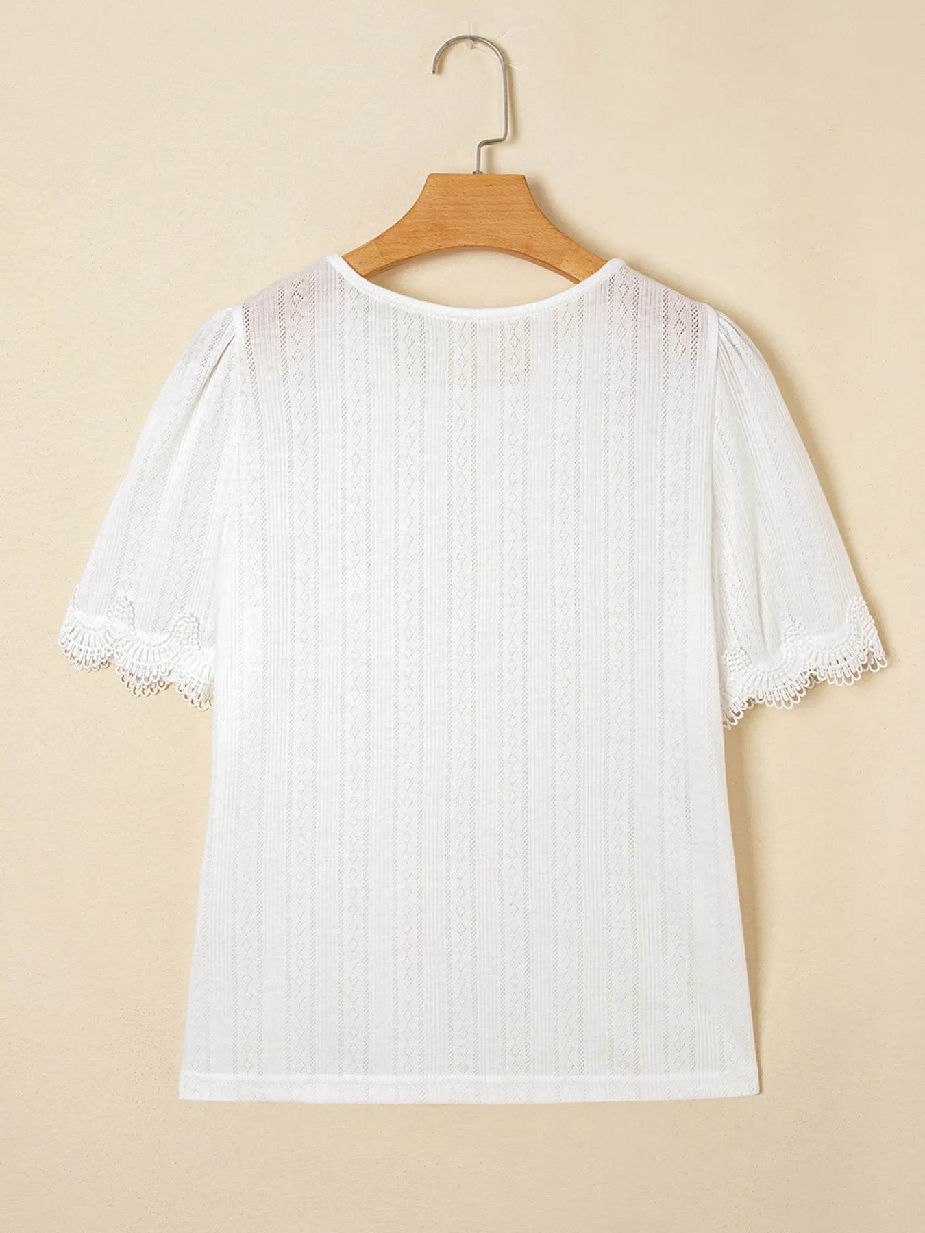 Scalloped Lace Trim T-Shirt in Jacquard Textured Fabric - EBYNN