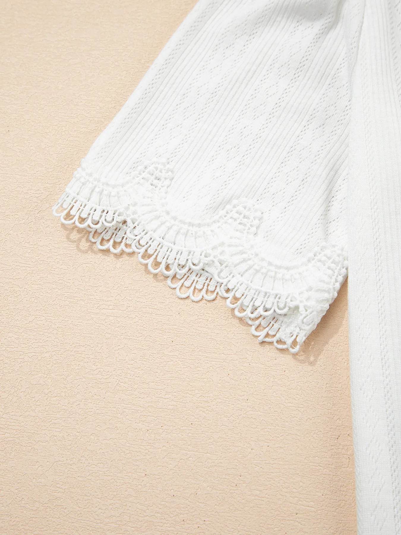 Scalloped Lace Trim T-Shirt in Jacquard Textured Fabric - EBYNN