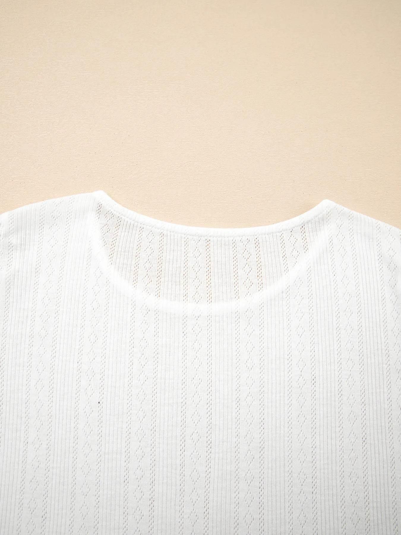 Scalloped Lace Trim T-Shirt in Jacquard Textured Fabric - EBYNN