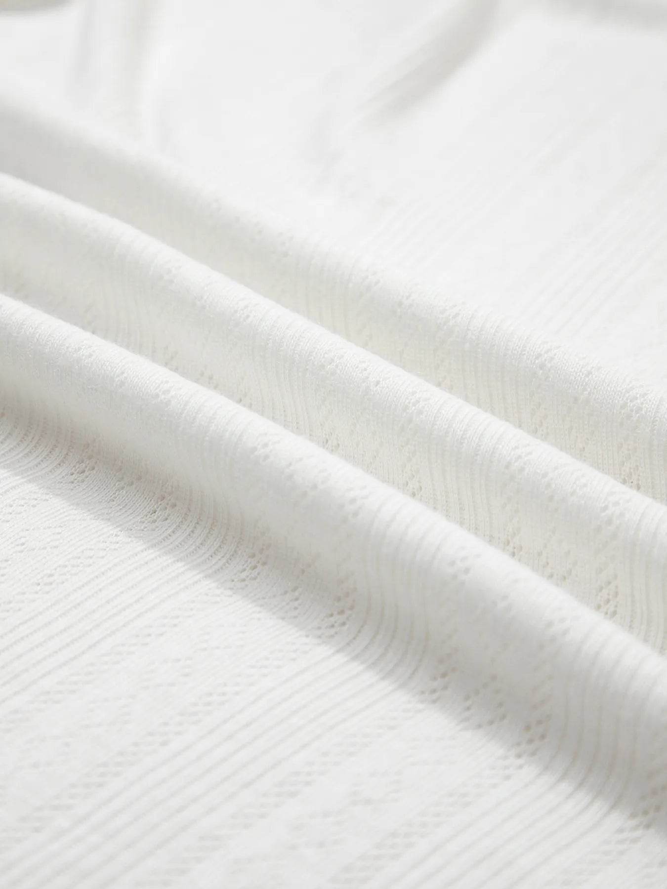 Scalloped Lace Trim T-Shirt in Jacquard Textured Fabric - EBYNN