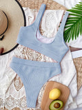 Trendsi scoop neck bikini set in light blue with ribbed texture for stylish beachwear