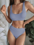 Trendsi Scoop neck bikini set in light blue with ribbed texture and high-waisted design