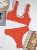 Trendsi Scoop neck bikini set in vibrant orange color with a stylish design for summer beach outings
