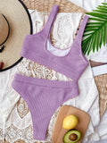 Trendsi Scoop neck bikini set in lavender ribbed fabric perfect for summer beach days
